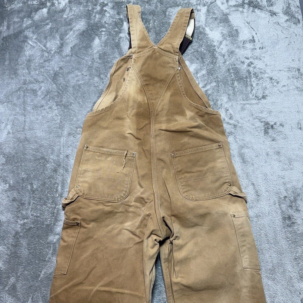 Carhartt Overalls Mens 34x32 Beige Tan Double Knee Canvas Workwear Straight Leg - Picture 8 of 12